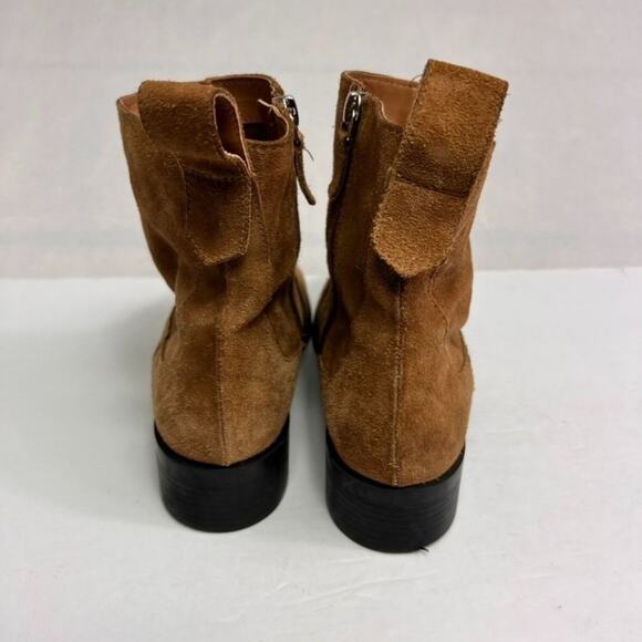 ZARA TRF SUEDE Booties 38 Camel Brown Ankle Side Zip Closure Western Rodeo Boho - Picture 3 of 14